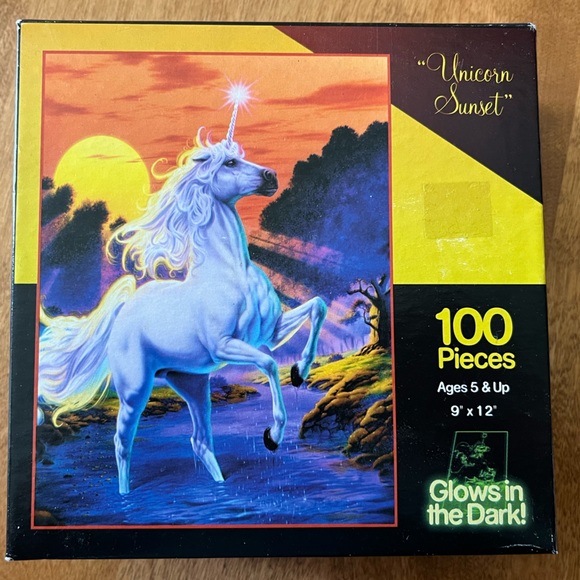 Set of 2 kids puzzles. Glow in dark unicorns 9”x12”. Bunnies 15”x11”. Age 5 & up - Picture 2 of 7